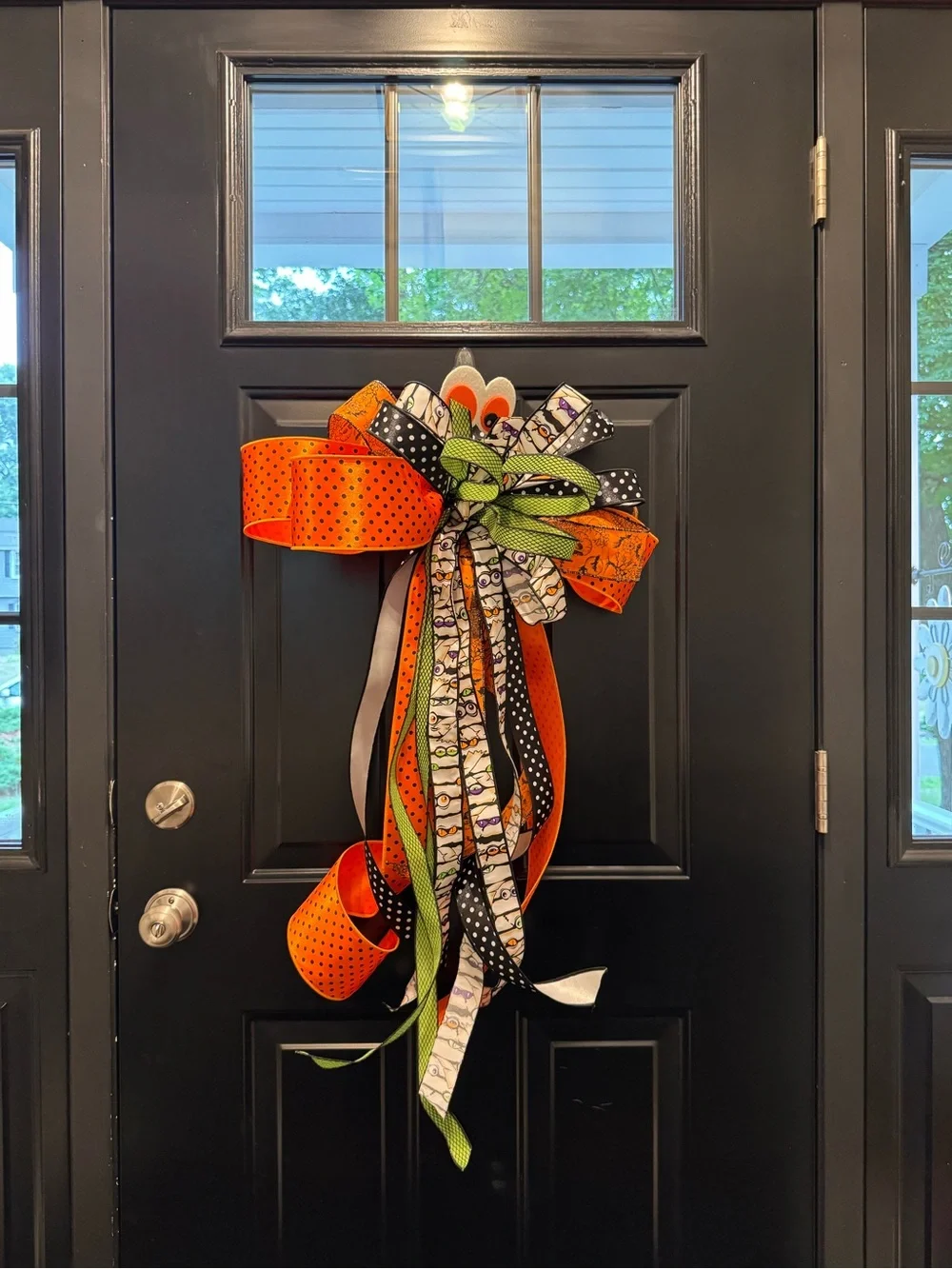 Festive Halloween Ribbon Bow - Orange, Black & Green
